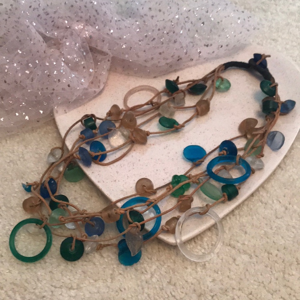 Sea Glass & Leather Necklace Artist Made